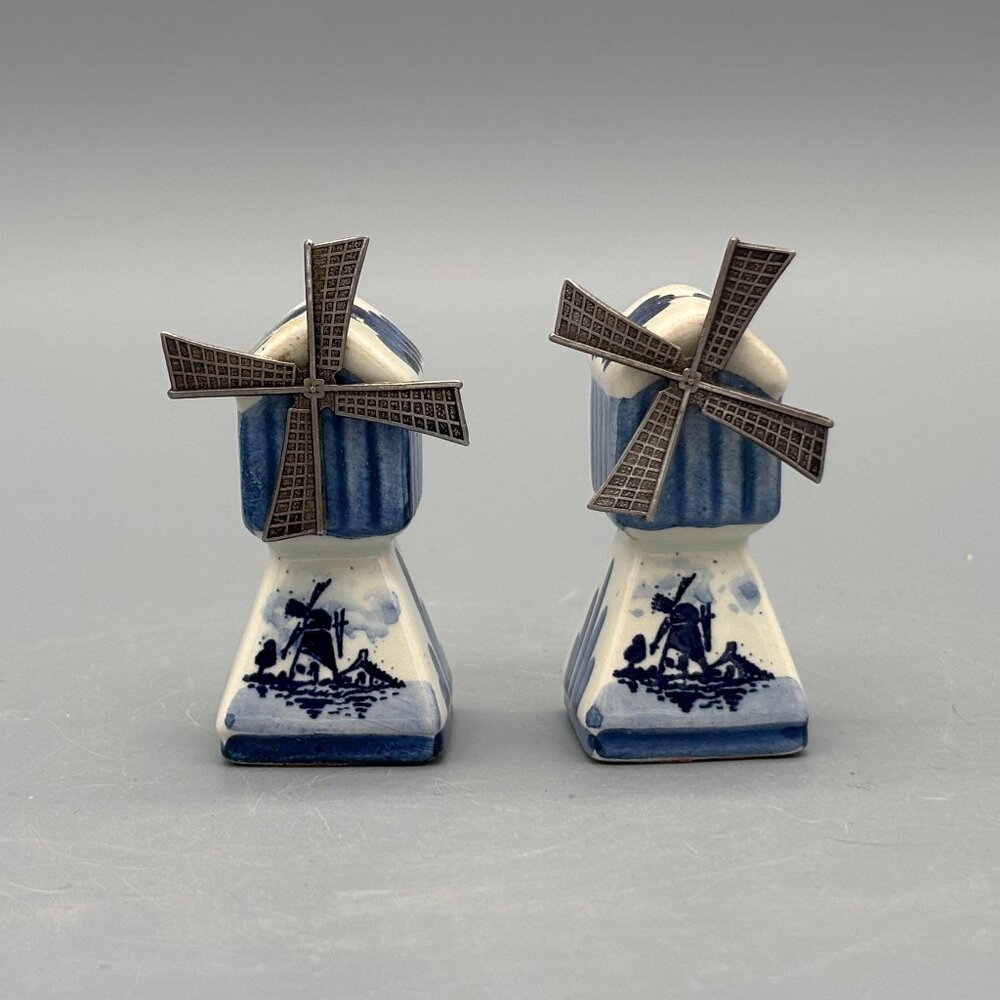 Vintage Dutch Style Blue and White Windmill Salt and Pepper Shakers